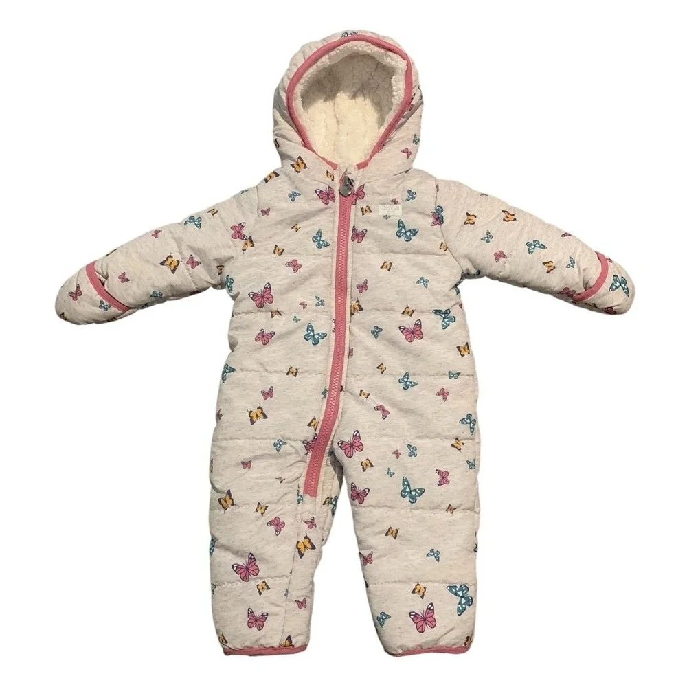 OshKosh B'gosh Snowsuit Baby Girl 6-9M Gray Butterfly Puffer Hooded Wintercore